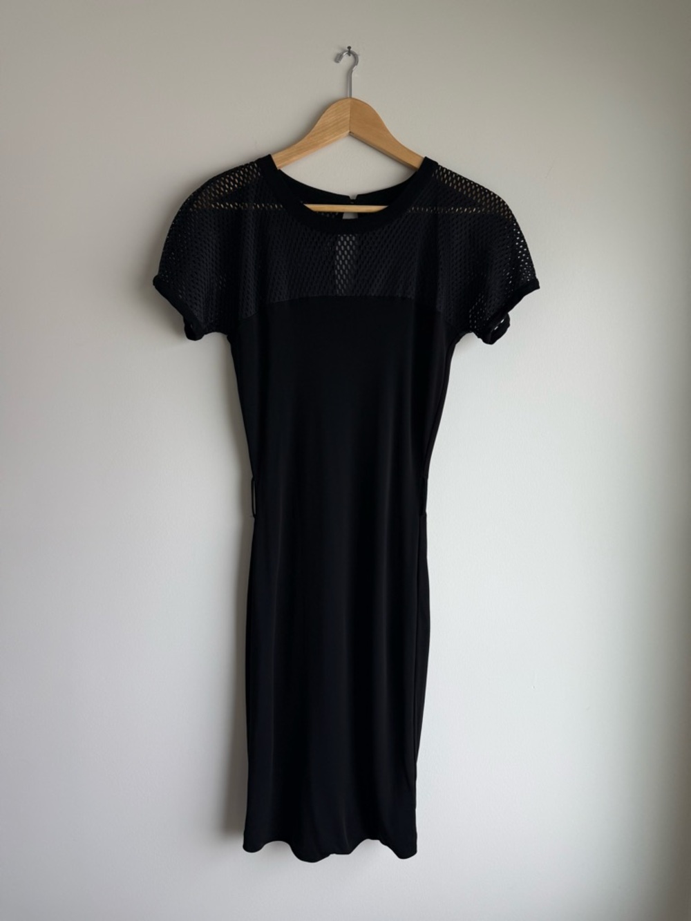 Gucci Black Mesh Panel Dress Size M Made in Italy Designer Midi